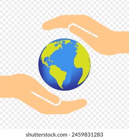 Vector illustration of earth with holding hands transparent background