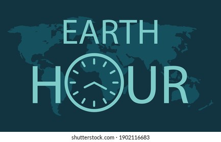 vector illustration of earth hour concept, with blue earth and clock image