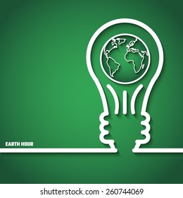 Vector Illustration of Earth Hour for Design, Website, Background, Banner. Eco Energy Save Concept Element Template with Map and Lamp in Outline Style