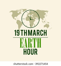 Vector illustration of Earth Hour on green background with  globe.