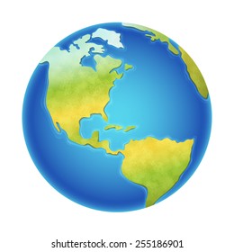 Vector illustration of earth isolated on white, with north, south and central america visible.