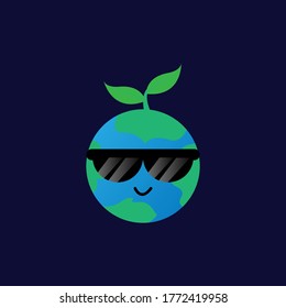 Vector illustration of earth, leaves and glasses.
