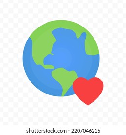 Vector Illustration Of Earth Love Icon Sign And Symbol. Colored Icons For Website Design .Simple Design On Transparent Background (PNG).