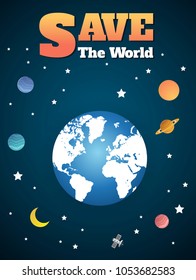 Vector illustration of  Earth and Moon rotates in orbit