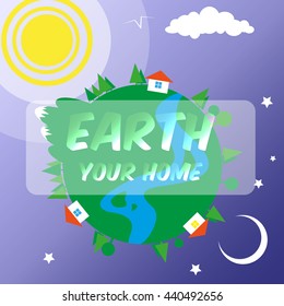 vector illustration of the earth with mountains and houses