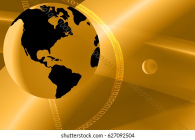 Vector illustration earth on abstract gold background