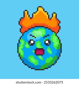 Vector Illustration of Earth on Fire Representing Global Warming with Pixel Art Design, perfect for game assets themed designs