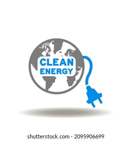 Vector illustration of earth planet with electrical plug. Icon of green power. Symbol of clean energy.