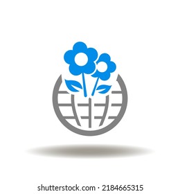 Vector illustration of earth planet with flowers. Symbol of ESG Environmental Social Governance. Icon of ecology.