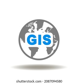 Vector illustration of earth planet with GIS abbreviation. Icon of GIS Geographic Information System. Symbol of Topography Geography Cartography Technology.