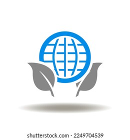 Vector illustration of earth planet and leaves. Icon of Environmental Social Governance (ESG).