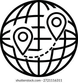 Vector illustration of earth planet and location pointers with men. Icon of geo targeting. Symbol of travel, tourism