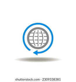 Vector illustration of earth planet and round update arrow. Icon of world, environment save. Symbol of ESG. Sign of ecology.