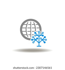 Ilustración vectorial del planeta y del árbol de la Tierra. Icono de la gobernanza social del entorno de ESG. Símbolo de ecología. Signo de conservación y protección ambiental.