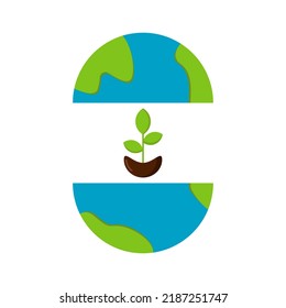 Vector illustration of the earth with a plant in the middle. perfect for earth day themed events.