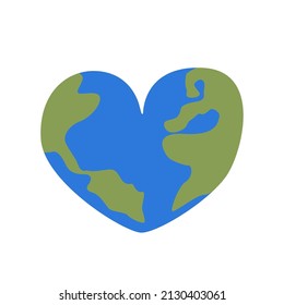 Ilustración vectorial de la tierra en forma de corazón. Ilustración del planeta tierra como personificación de la paz y la igualdad