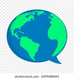 Vector illustration of earth in shape of speech bubble on transparent background