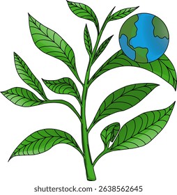 Vector illustration of earth supported by plants, world environment day concept