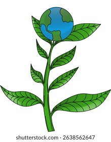 Vector illustration of earth supported by plants, world environment day concept