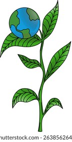 Vector illustration of earth supported by plants, world environment day concept