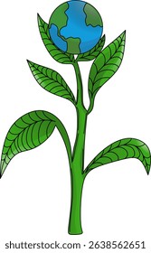Vector illustration of earth supported by plants, world environment day concept