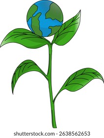Vector illustration of earth supported by plants, world environment day concept