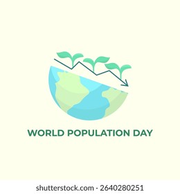 Vector illustration of earth with tree decline graph, for global World Population Day design