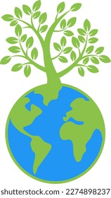 ilustración vectorial de la tierra y del árbol que crece sobre ella