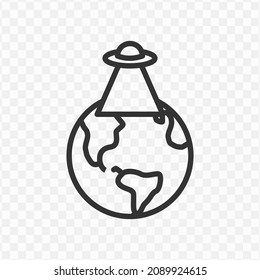Vector illustration of earth and ufo icon in dark color and transparent background(png).