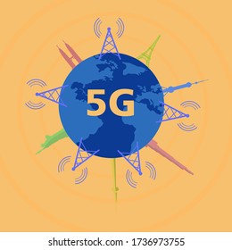 Vector illustration of earth using 5G network 