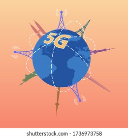 Vector illustration of earth using 5G network worldwide