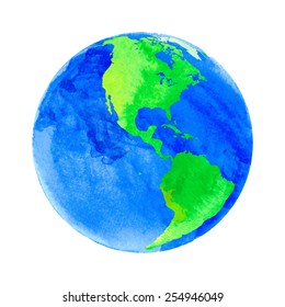 Vector illustration of Earth with watercolor texture on white background