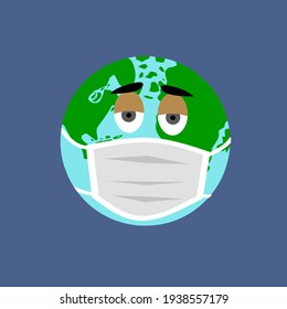 Vector illustration of an earth wearing a mask
