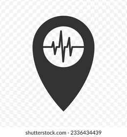 Vector illustration of earthquake location icon in dark color and transparent background(PNG).