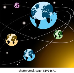 vector illustration of earths on orbits