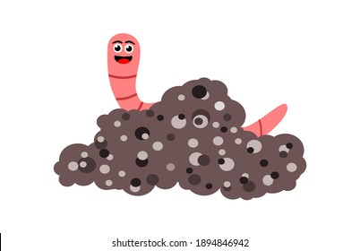 Vector illustration of earthworm cartoon character icon on white background