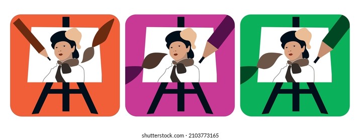 
vector illustration easel, pencil, brush. icons. drawing school. drawing lessons