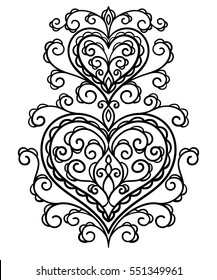 vector, illustration, east, outline, floral ornament, design element, boho style, doodle, tattoo, heart, mandala, coloring page
