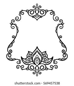 vector, illustration, east, outline, flower ornament, design element, frame, coloring page