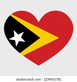 Vector illustration of the East Timor flag with a heart shaped isolated on plain background. I love East Timor. Happy Independence Day