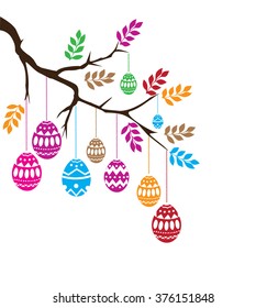 vector illustration of Easter branch with eggs, birds and flowers