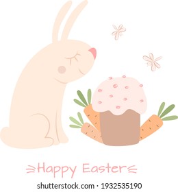 Vector illustration of Easter bunny with Easter cake