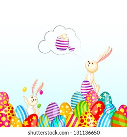 vector illustration of Easter bunny with colorful egg