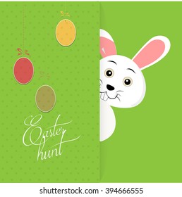 Vector illustration of Easter bunny with colorful eggs For Easter.