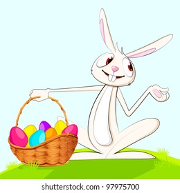 vector illustration of easter bunny with colorful egg