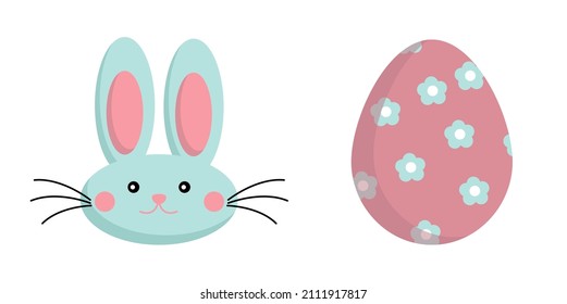 Vector illustration of Easter bunny and egg. Vector collection of Easter elements for design. Happy Easter.