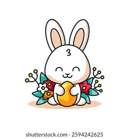 vector illustration of easter bunny with egg