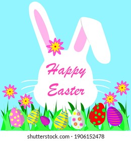 vector illustration of Easter with bunny, eggs and flowers