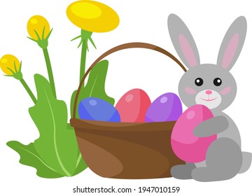 Vector illustration easter bunny eggs basket holiday