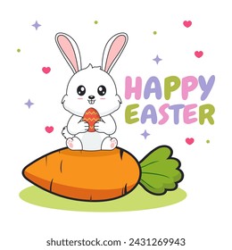 Vector illustration of an Easter bunny, with a giant carrot, perfect for posters, backgrounds, stickers, Easter greeting cards, t-shirts, etc
